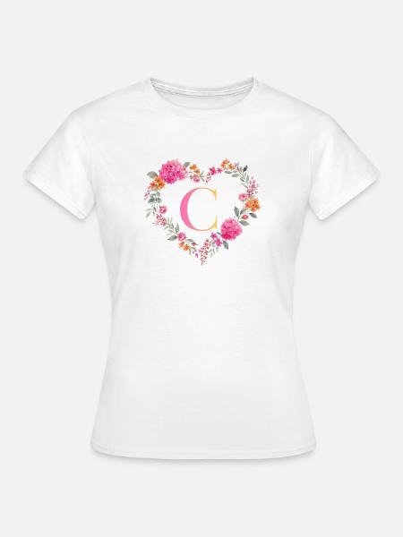 C Monogramm Blumen Herz personalisierbar - Frauen T-Shirt - Weiß