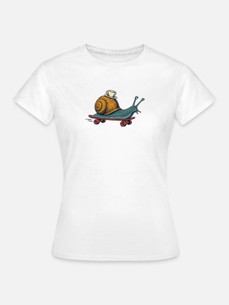 Skate-Schnecke mit Espresso - Frauen T-Shirt - Weiß