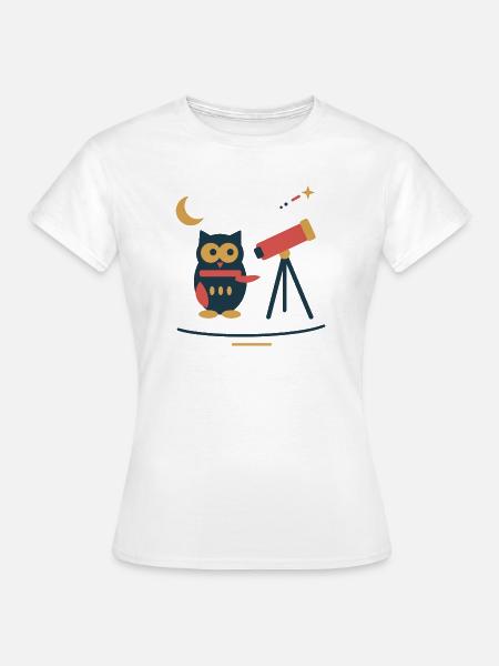 Eule am Sternenteleskop – Winterastronomie - Frauen T-Shirt - Weiß