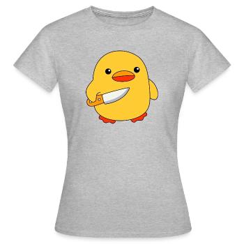 Baby Ente mit Messer Enten Küken Lustig Entenküken - Frauen T-Shirt - Grau meliert - Vorne - AI Model Female 172 dark (172cm)