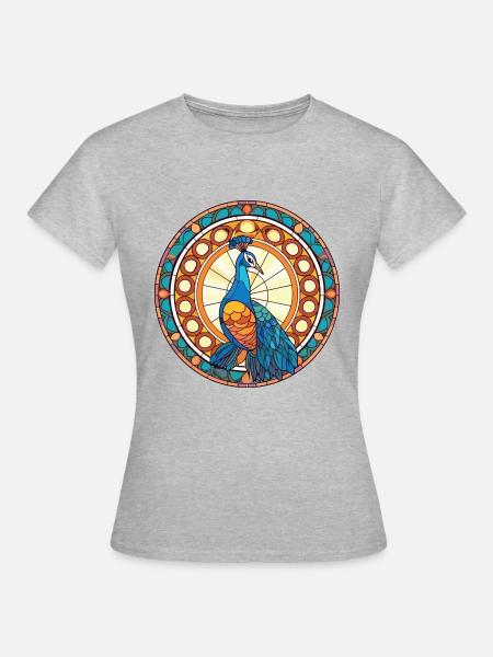 Pfauenbunte Aquarell-Tierillustration - Frauen T-Shirt - Grau meliert