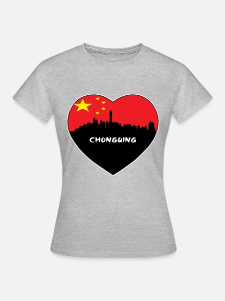 Flaggen-Skyline-Reise-Andenken Chongqings China - Frauen T-Shirt - Grau meliert