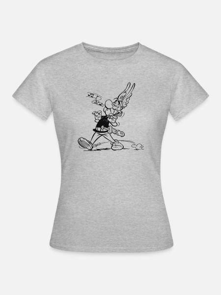 Asterix & Obelix - Asterix singt - Dame-T-shirt - grå meleret