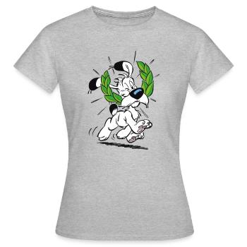 Asterix & Obelix Idefix Mit Lorbeerkranz - Frauen T-Shirt - Grau meliert - Vorne - AI Model Female 172 dark (172cm)