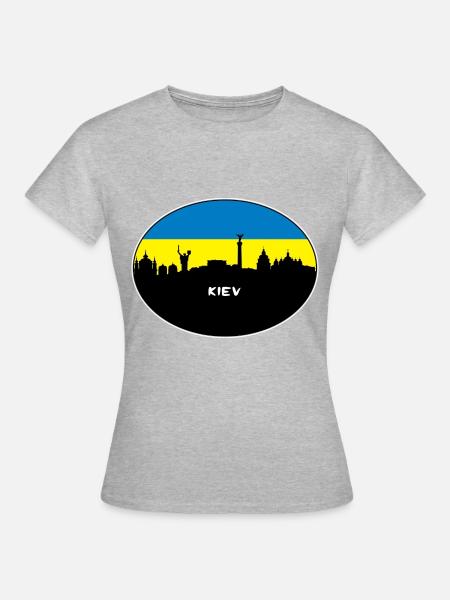 Kiew-Ukraine-Flaggen-Skyline-Schattenbild-Reise - Frauen T-Shirt - Grau meliert