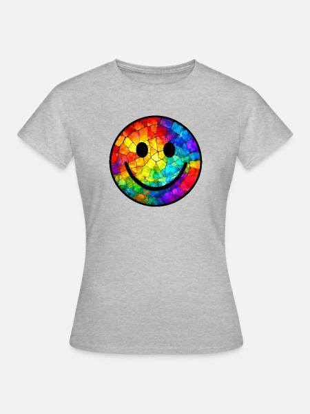 Smiling Face Rainbow - Frauen T-Shirt - Grau meliert