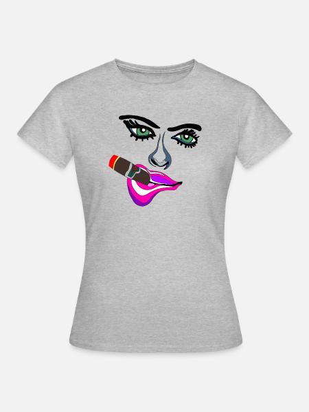 Neon Lippenkuss Zigarre Portrait - Frauen T-Shirt - Grau meliert