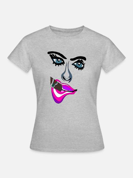 Neon Lippen Pop-Art Kuss - Frauen T-Shirt - Grau meliert