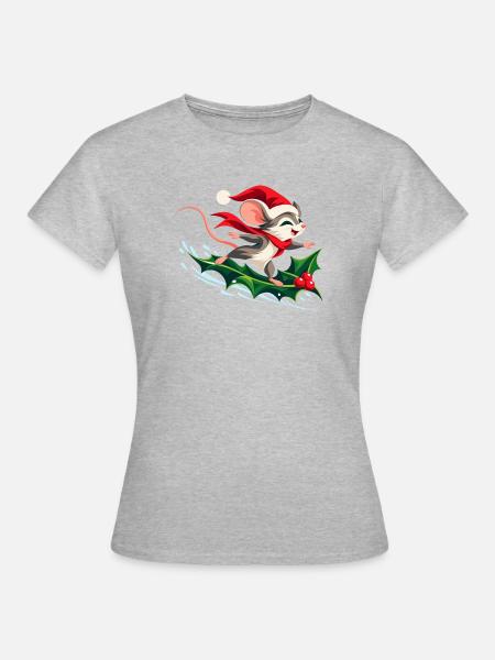 Fröhliche Maus surft auf Stechpalme - Frauen T-Shirt - Grau meliert