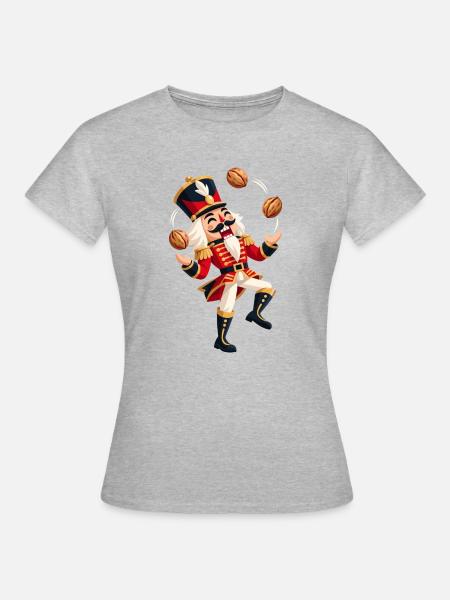 Fröhlicher Nussknacker jongliert mit Walnüssen  - Frauen T-Shirt - Grau meliert