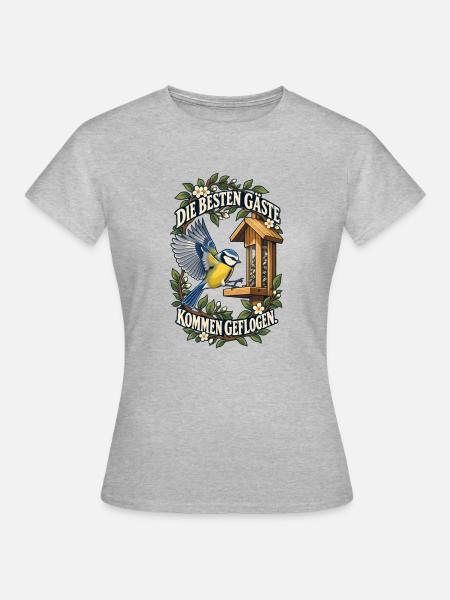 Blaumeise - Die Besten Gäste Kommen Geflogen - Frauen T-Shirt - Grau meliert