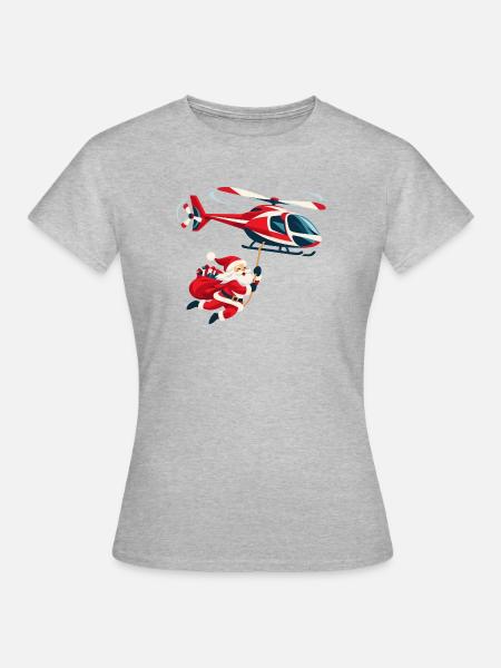 Weihnachtsmann am Hubschrauber - Frauen T-Shirt - Grau meliert