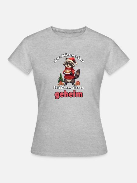 Oma-Waschbär zu Weihnachten - Frauen T-Shirt - Grau meliert