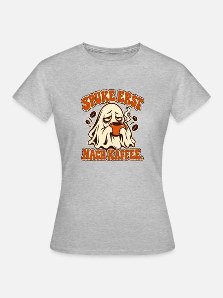 Spukegeist Kaffee Motiv - Frauen T-Shirt - Grau meliert