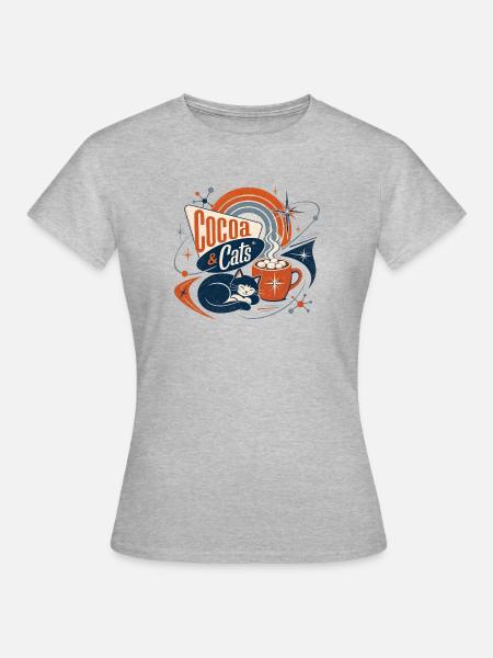 Kakao & Katzen Retro - Frauen T-Shirt - Grau meliert
