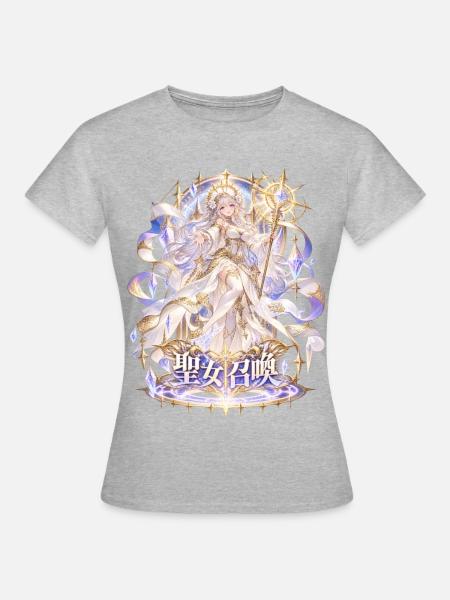 Heilige Schimmergöttin mit goldenem Stab - Frauen T-Shirt - Grau meliert