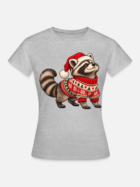Weihnachts Waschbär – Norwegerpullover - Frauen T-Shirt - Grau meliert