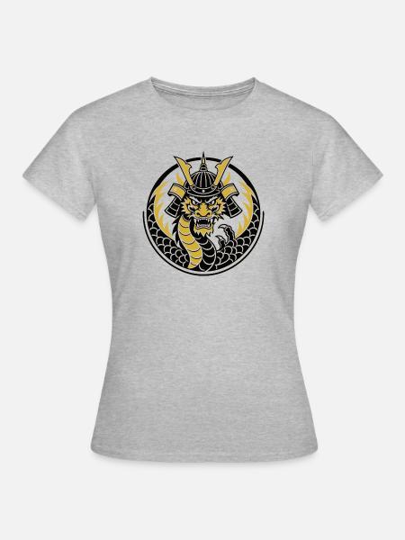 Goldenes Samurai-Drachenemblem - Frauen T-Shirt - Grau meliert
