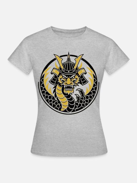 Goldenes Samurai-Drachenemblem - Frauen T-Shirt - Grau meliert