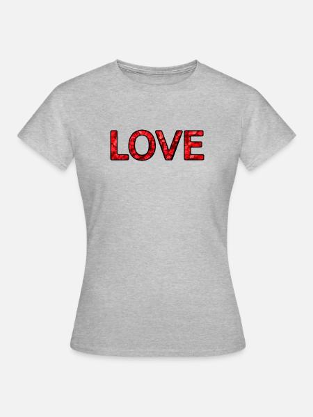 LOVE – Rot – 30 cm - Frauen T-Shirt - Grau meliert