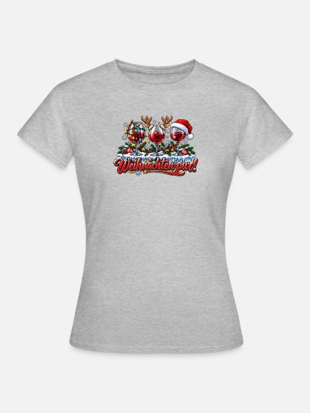 Weihnachtswein Pur - Frauen T-Shirt - Grau meliert