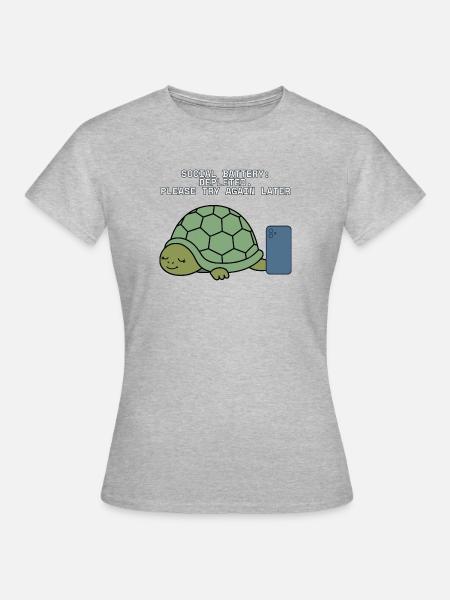 Soziale Batterie erschöpfte introvertierte Schildkröte - Frauen T-Shirt - Grau meliert