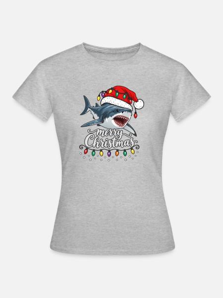 Weihnachtshai mit Lichterkette Hai - Frauen T-Shirt - Grau meliert