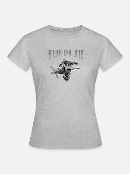 Skull_Ride_or_die - Frauen T-Shirt - Grau meliert