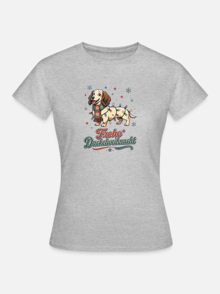 Frohe Dackelweihnacht – Retro Dackel - Frauen T-Shirt - Grau meliert