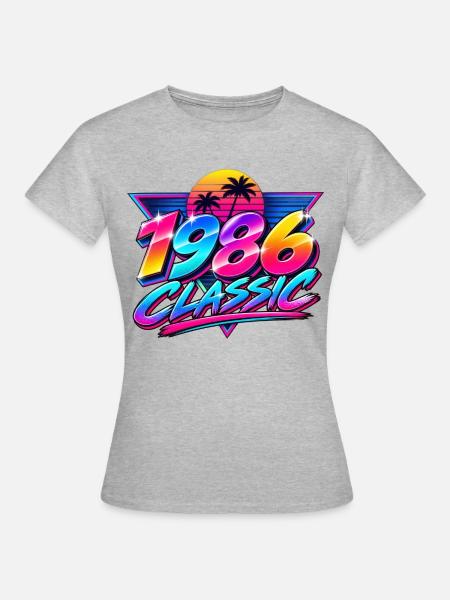 1986 Klassische Neonpalme - Frauen T-Shirt - Grau meliert