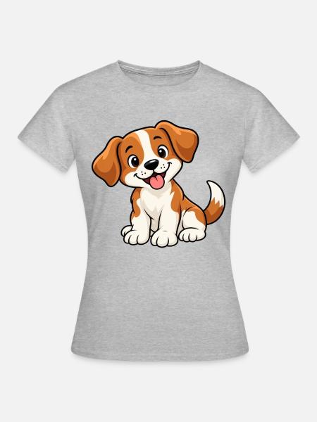 Süßer Comic-Hund - Frauen T-Shirt - Grau meliert
