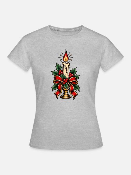 Kerzenbeleuchteter Stechpalmen-Weihnachtsbogen - Frauen T-Shirt - Grau meliert