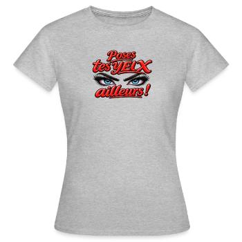 Poses_tes_yeux_ailleurs_2026 - Frauen T-Shirt - Grau meliert - Vorne - AI Model Female 172 dark (172cm)