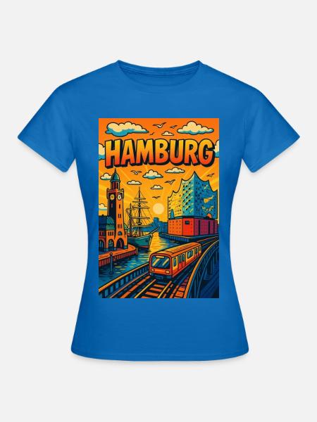 Hamburg stilisiert Hafen Elbe Segler Schiff - Frauen T-Shirt - Royalblau