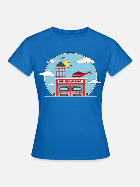 Feuerwehrstation Hubschrauber und Feuerwehrauto - Frauen T-Shirt - Royalblau