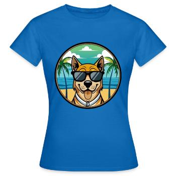 Cao De Castro Laboreiro Hunderasse Cartoon Strand - Frauen T-Shirt - Royalblau - Vorne - AI Model Female 172 dark (172cm)