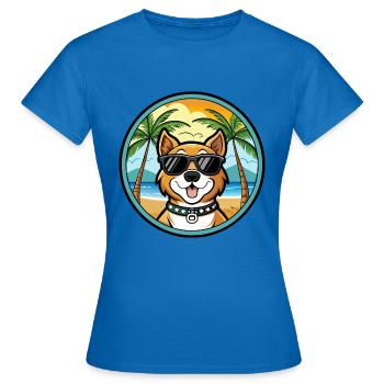Cao De Castro Laboreiro Hunderasse Cartoon Strand - Frauen T-Shirt - Royalblau - Vorne - AI Model Female 172 dark (172cm)