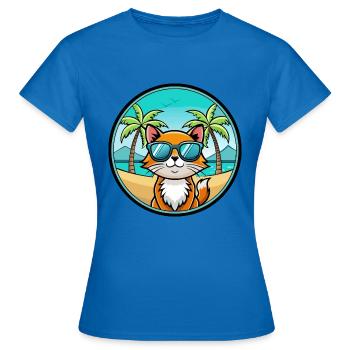 Hantilly Tiffany Katzenrasse Cartoon Sonnenbrille Strand - Frauen T-Shirt - Royalblau - Vorne - AI Model Female 172 dark (172cm)