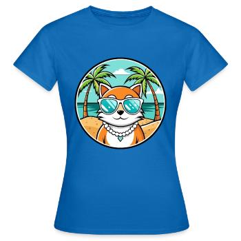 Hantilly Tiffany Katzenrasse Cartoon Sonnenbrille Strand - Frauen T-Shirt - Royalblau - Vorne - AI Model Female 172 dark (172cm)