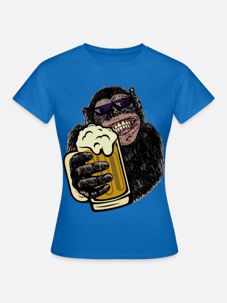 Affe mit Bier Biertrinkershirt Geschenk - Frauen T-Shirt - Royalblau