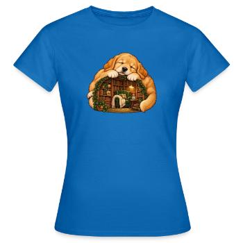 Schlafender Golden Retriever mit einer gemütlichen Bibliothek - Frauen T-Shirt - Royalblau - Vorne - AI Model Female 172 dark (172cm)