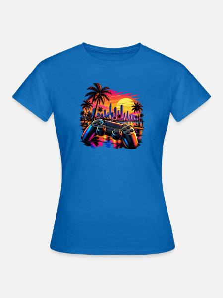 Sonnenuntergang mit Gamecontroller - Gamer Motiv - Frauen T-Shirt - Royalblau