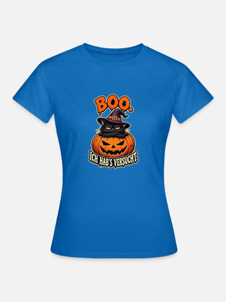 Boo Kürbiskatze mit Hexenhut - Frauen T-Shirt - Royalblau