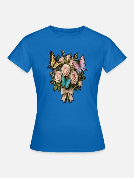 Rosen- und Schmetterlingsstrauß - Frauen T-Shirt - Royalblau