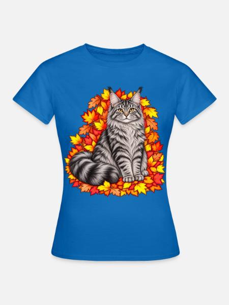 Herbstkatze auf Blätterkranz - Frauen T-Shirt - Royalblau
