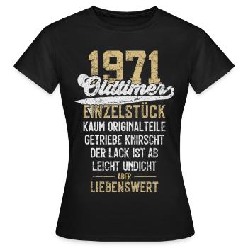 LUSTIG 55. GEBURTSTAG OLDTIMER 1971 EINZELSTÜCK - Frauen T-Shirt - Schwarz - Vorne - AI Model Female 172 dark (172cm)