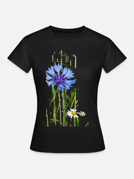 Kornblumen und Gänseblümchen Muster - Frauen T-Shirt - Schwarz