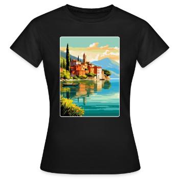 Comer See Italien Vintage Reiseplakat Souvenir WPA - Frauen T-Shirt - Schwarz - Vorne - AI Model Female 172 dark (172cm)
