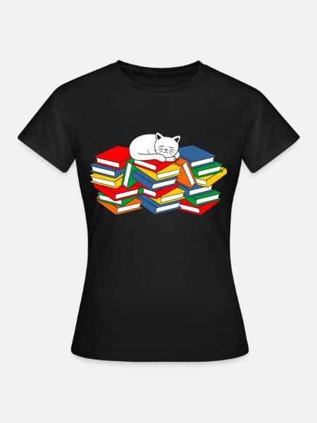Bücher Katze - Frauen T-Shirt - Schwarz