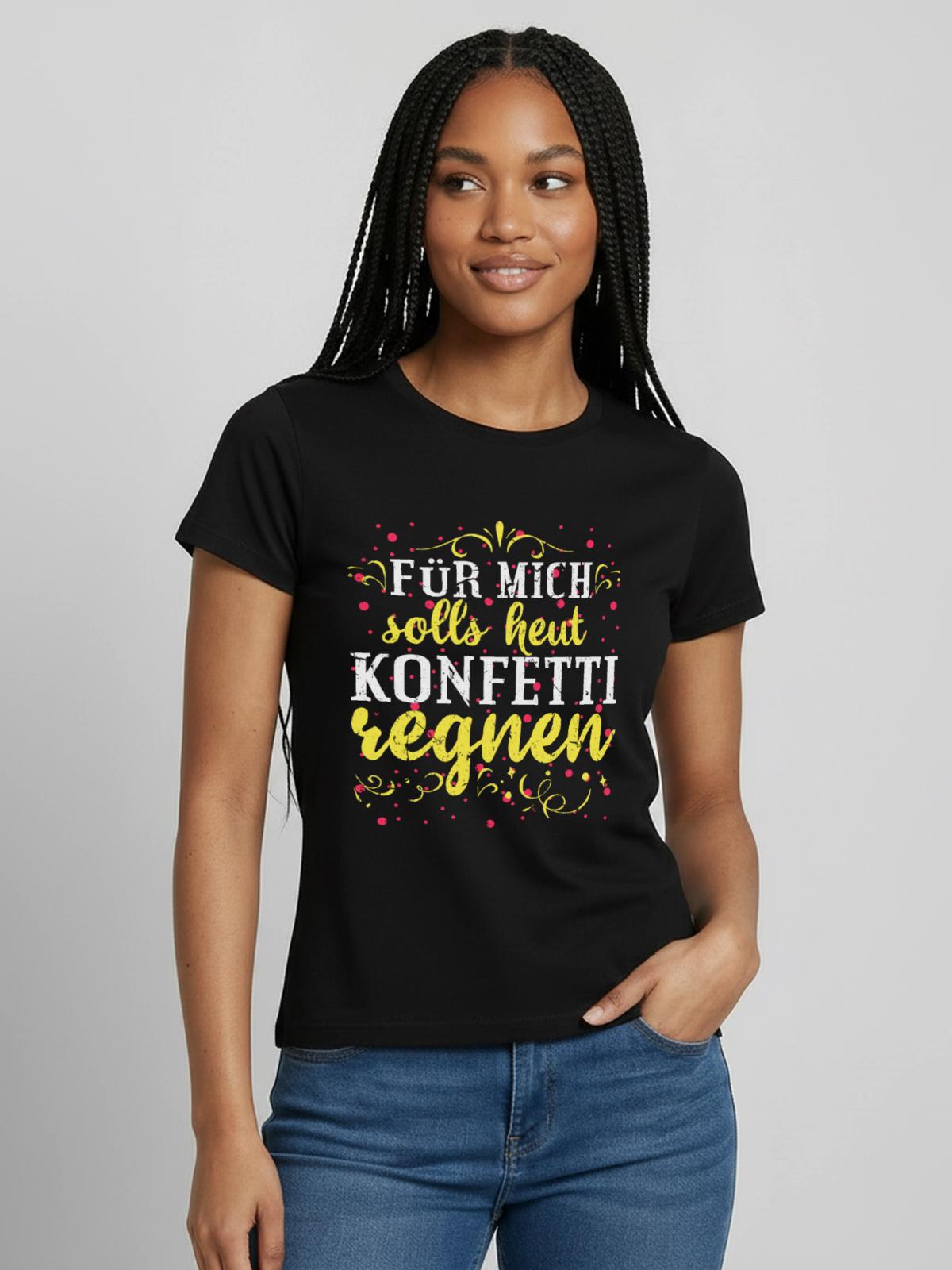 Konfetti Fasching - Frauen T-Shirt - Schwarz - Vorne - AI Model Female 172 dark (172cm)